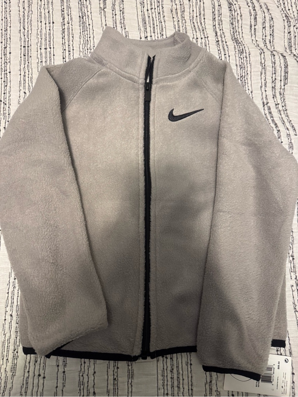 Nike Kids Light Gray Full-Zip Fleece Jacket with Black Swoosh